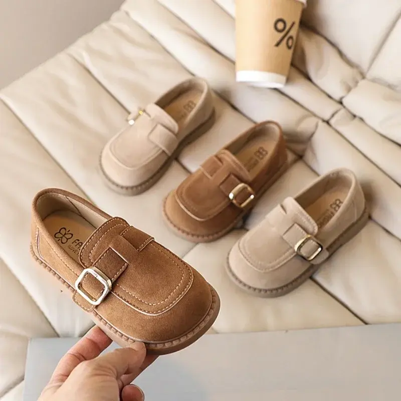 Retro Children Moccasins Fashion Girls Causal Princess Leather Shoes Simple Kids Flat Shoes Versatile Non-slip Solid Color Shoes