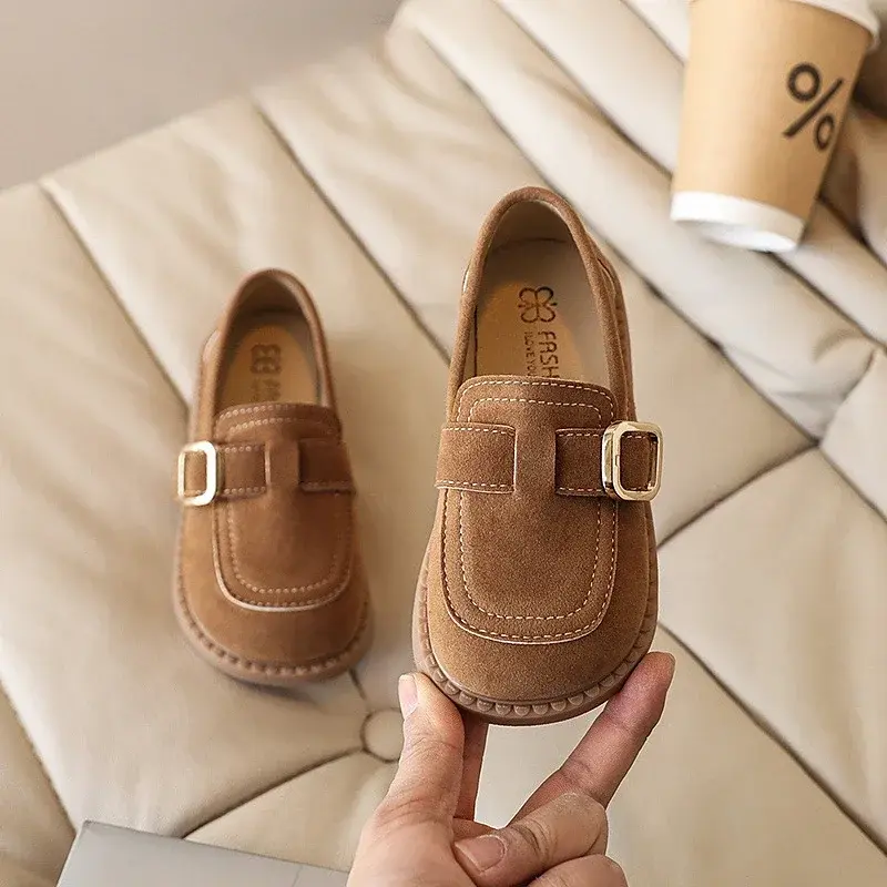 Retro Children Moccasins Fashion Girls Causal Princess Leather Shoes Simple Kids Flat Shoes Versatile Non-slip Solid Color Shoes