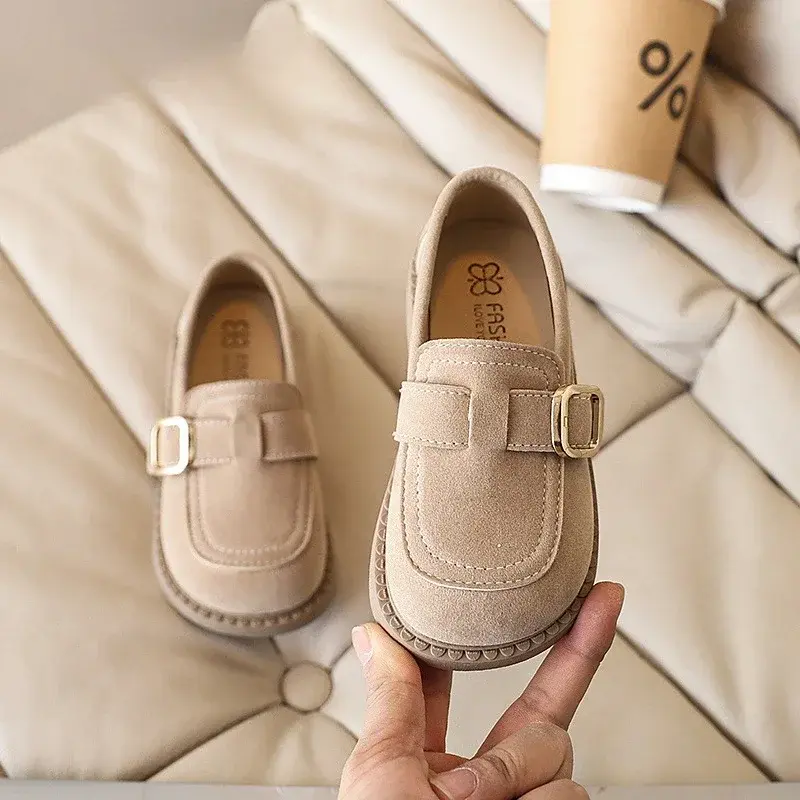 Retro Children Moccasins Fashion Girls Causal Princess Leather Shoes Simple Kids Flat Shoes Versatile Non-slip Solid Color Shoes