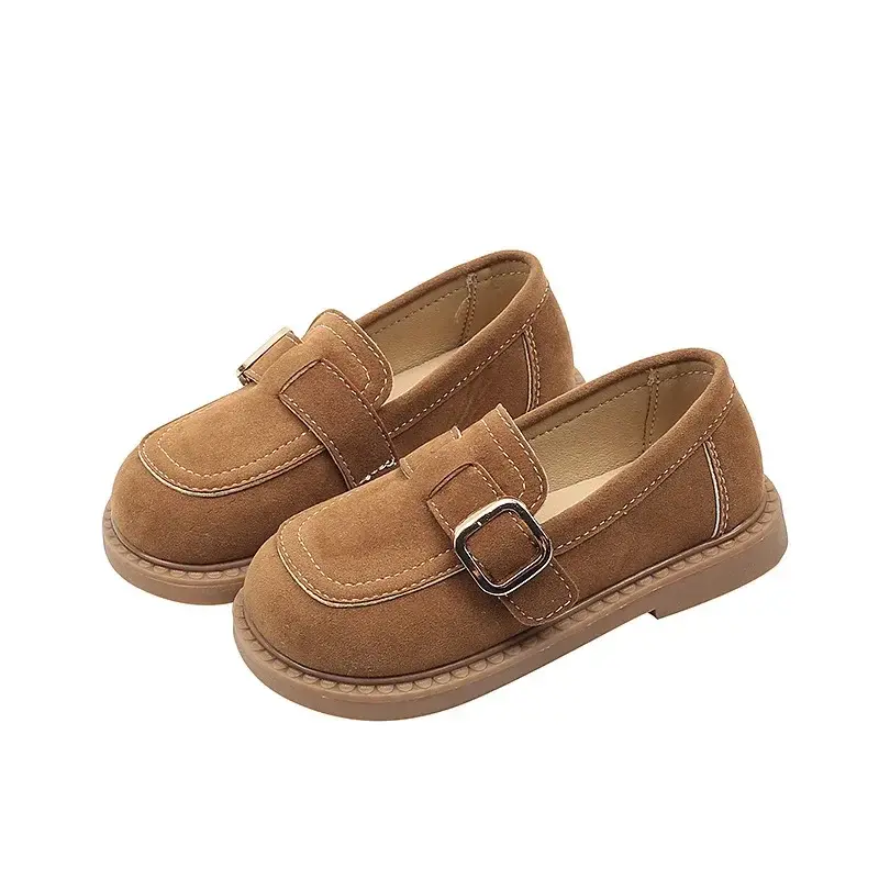 Retro Children Moccasins Fashion Girls Causal Princess Leather Shoes Simple Kids Flat Shoes Versatile Non-slip Solid Color Shoes