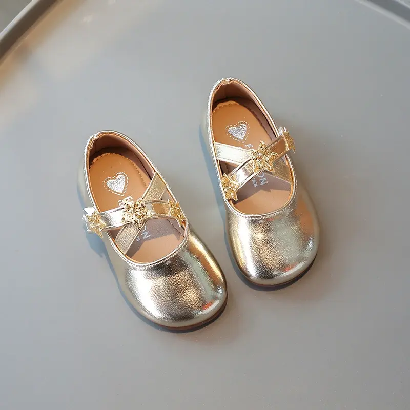 Children's Leather Shoes Solid Color Girls Ballet Shoes Fashion Simple Princess Versatile Kids Party Shoes Gold Silver Causal