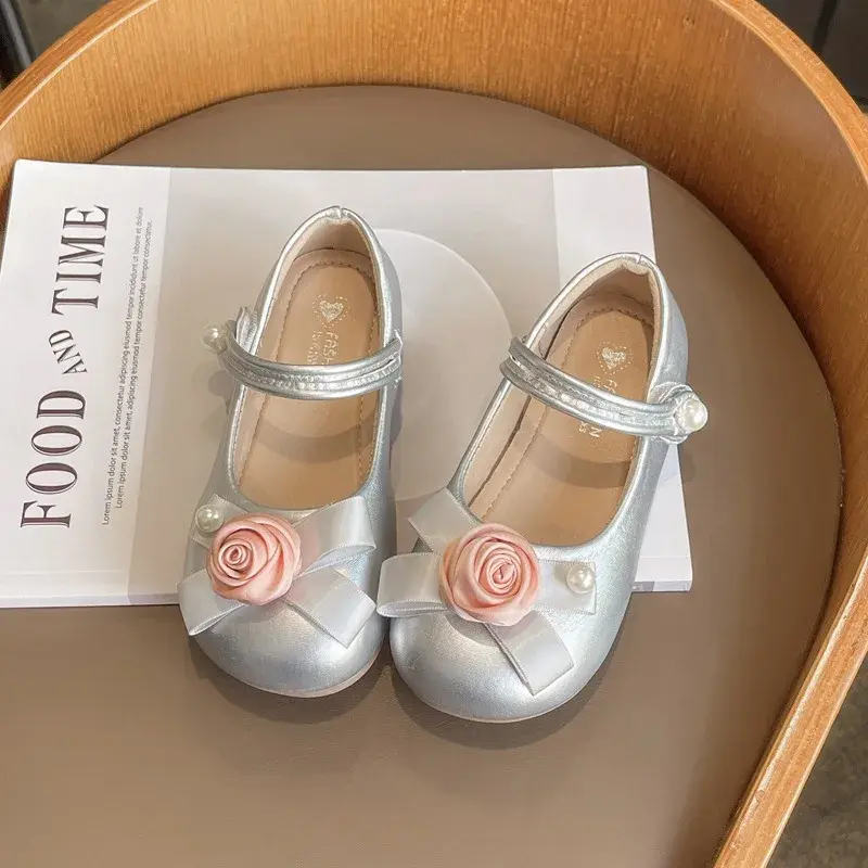 Fashion New Girls' Flat Shoes Spring Autumn Chic Children's Leather Shoes Sweet Elegant Princess Kids Party Shoes Soft Bottom