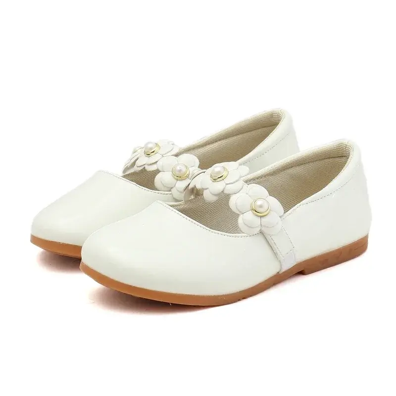 Girls Wedding Leather Shoes Floral Girl Kids Flats with Flowers Princess Sweet Soft High Quality Children Dress Shoes for Party