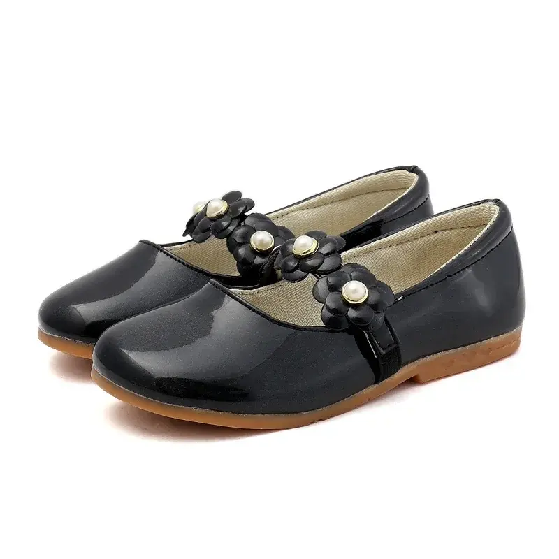 Girls Wedding Leather Shoes Floral Girl Kids Flats with Flowers Princess Sweet Soft High Quality Children Dress Shoes for Party