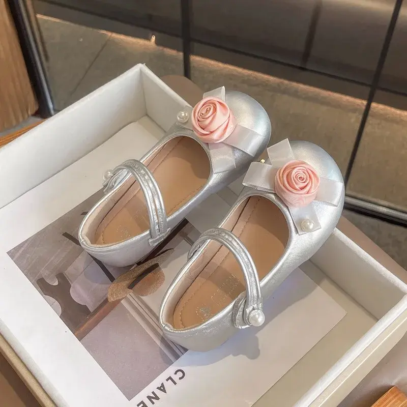 Fashion New Girls' Flat Shoes Spring Autumn Chic Children's Leather Shoes Sweet Elegant Princess Kids Party Shoes Soft Bottom