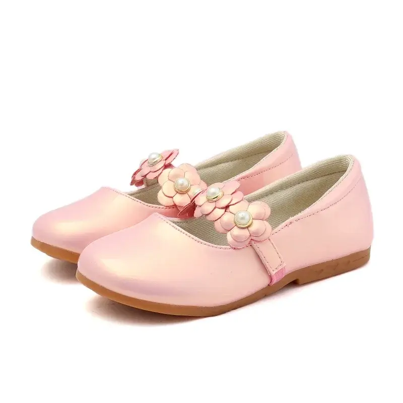 Girls Wedding Leather Shoes Floral Girl Kids Flats with Flowers Princess Sweet Soft High Quality Children Dress Shoes for Party