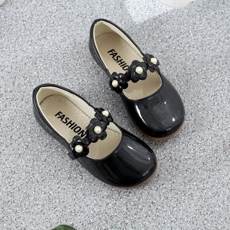 Girls Wedding Leather Shoes Floral Girl Kids Flats with Flowers Princess Sweet Soft High Quality Children Dress Shoes for Party