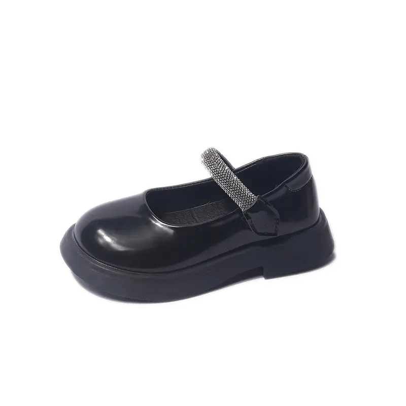 Korean Style Children's Leather Shoes 2023 Spring New Fashion Kids Glossy Shallow Rhinestone Girls Performance School Shoes PU