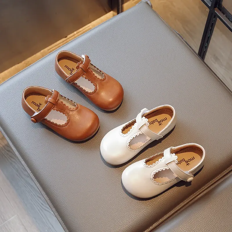 Girls Leather Shoes for Party Wedding Round-toe Lace Lolita Fashion Children Moccasin Shoes Kids Casual Flats Shoes Size 22-33