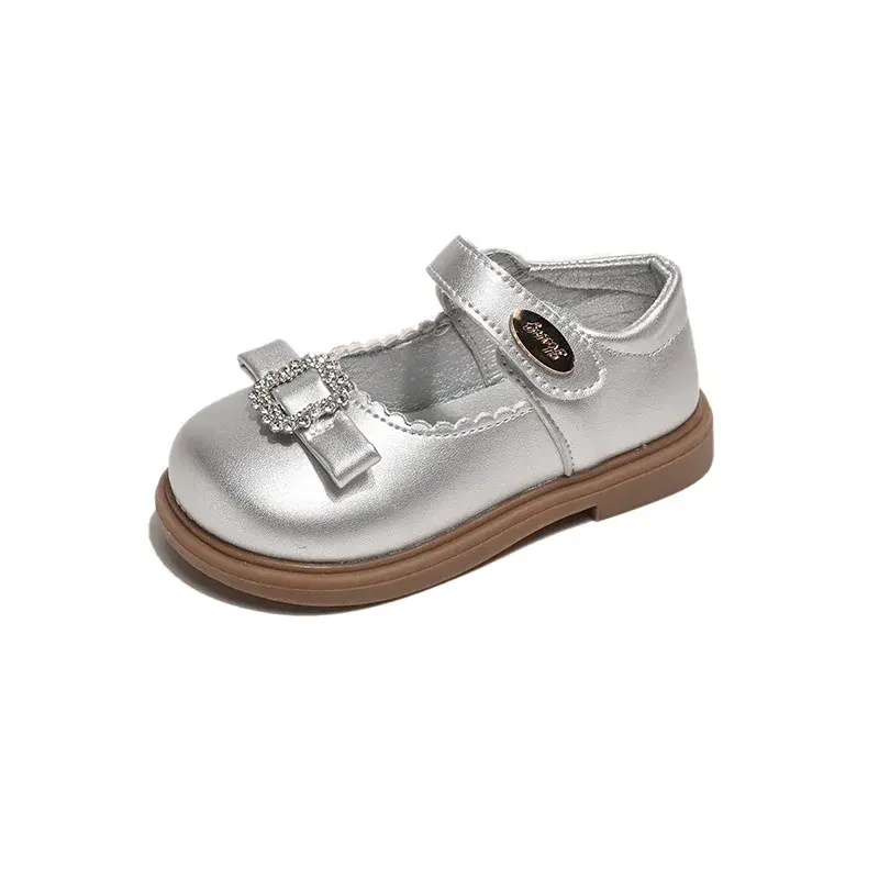 New Girls Princess Leather Shoes Kids' Causal Silver Ballet Shoes Fashion Versatile Children's Flats for Wedding Party Simple
