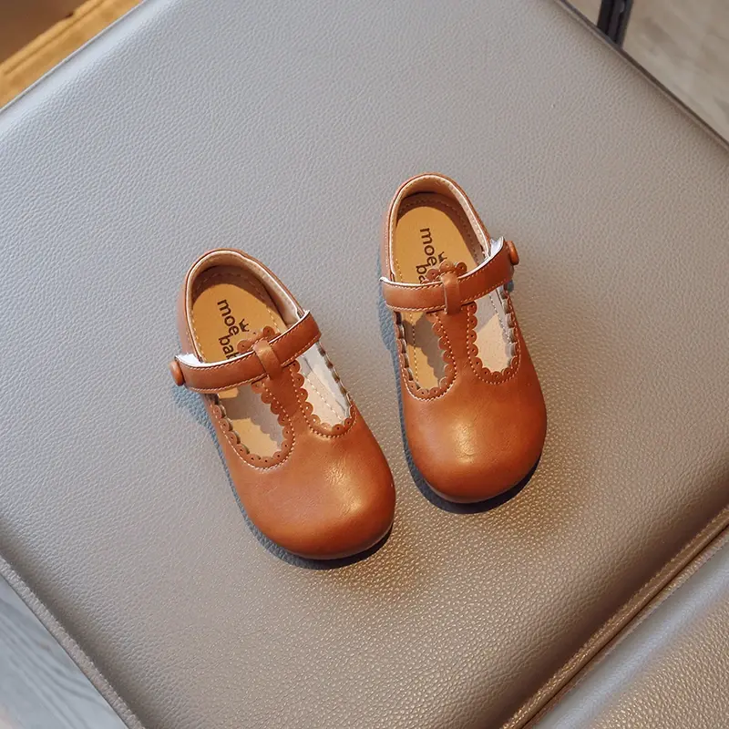 Girls Leather Shoes for Party Wedding Round-toe Lace Lolita Fashion Children Moccasin Shoes Kids Casual Flats Shoes Size 22-33