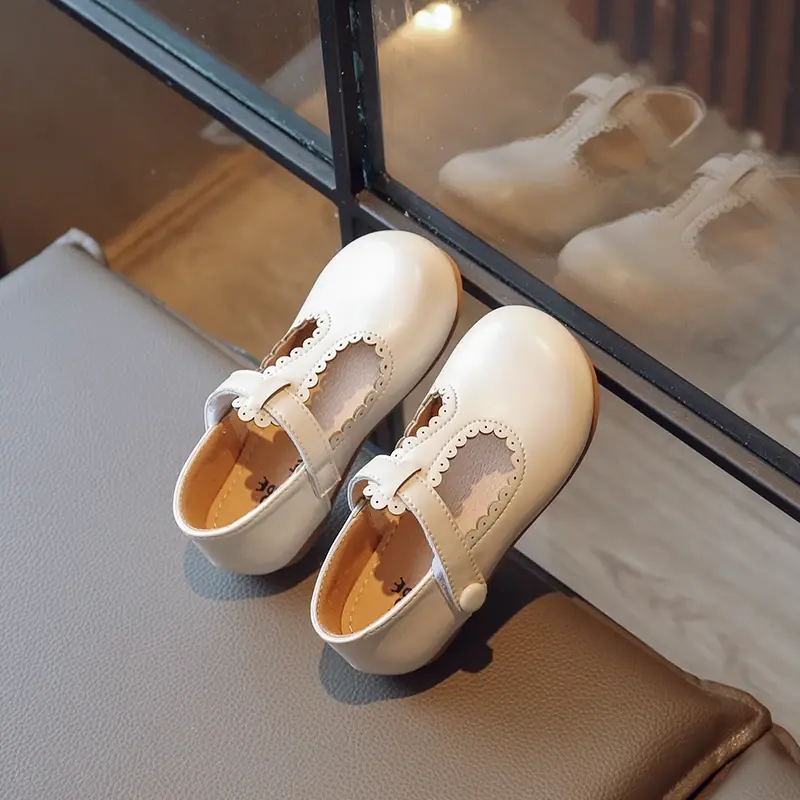 Girls Leather Shoes for Party Wedding Round-toe Lace Lolita Fashion Children Moccasin Shoes Kids Casual Flats Shoes Size 22-33