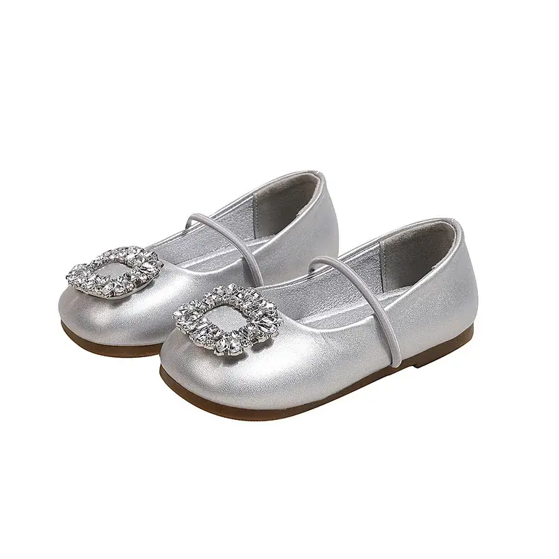 Spring Autumn Girl Leather Shoes Ballet Loafers Versatile Classic Children Princess Shoes Fashion Rhinestone Kids Luxury Shoes