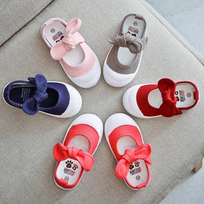 Korean Style Fashion Children Fashion Girls Canvas Shoes Versatile Bow Baby Kids Casual Shoes Simple Classic Candy Color Bowtie