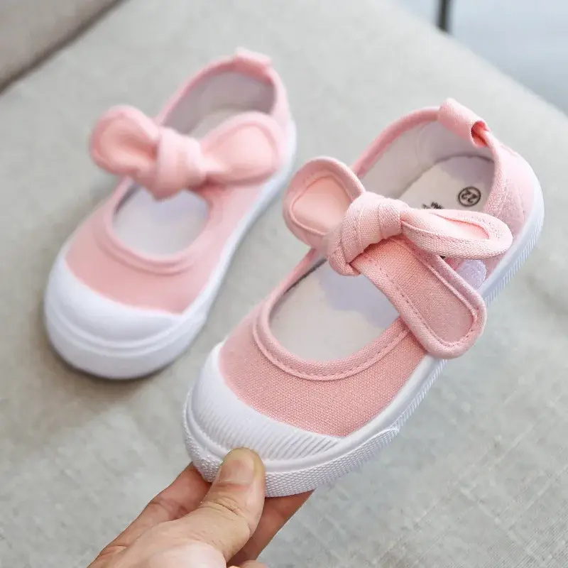 Korean Style Fashion Children Fashion Girls Canvas Shoes Versatile Bow Baby Kids Casual Shoes Simple Classic Candy Color Bowtie