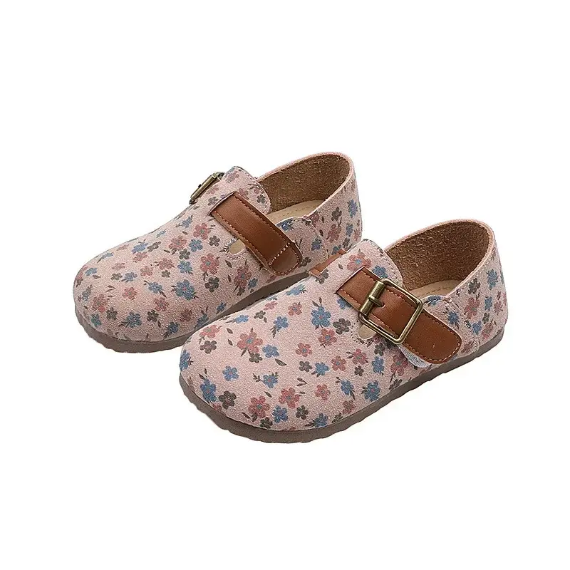 Spring Autumn Little Girl Leather Shoes Floral Pattern Children Princess Shoes Soft New Versatile Kids Fashion Causal Flat Shoes