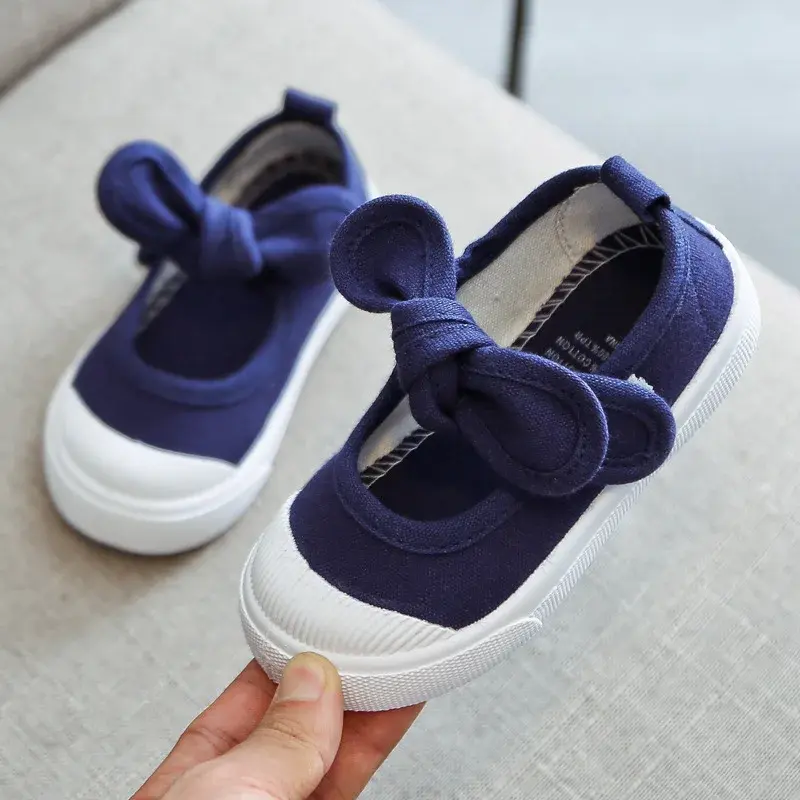Korean Style Fashion Children Fashion Girls Canvas Shoes Versatile Bow Baby Kids Casual Shoes Simple Classic Candy Color Bowtie