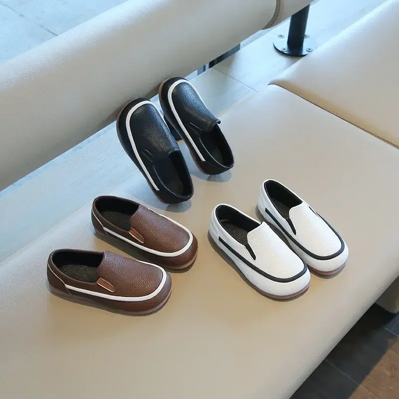 Boys Casual Shoes for Toddlers Children Fashion Classic PU Leather Slip-on Kids Flats All-match Loafers British Style Soft Shoes