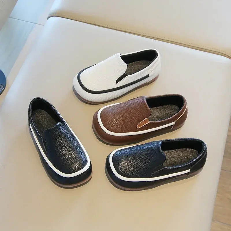 Boys Casual Shoes for Toddlers Children Fashion Classic PU Leather Slip-on Kids Flats All-match Loafers British Style Soft Shoes