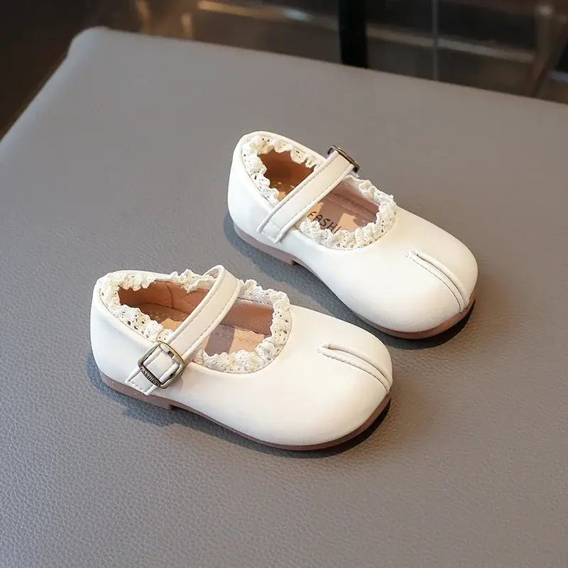Girl Dresses Casual Shoes Sweet Ruffled Edge Kids Leather Shoes Elegant Versatile Children Princess Fashion Flat Shoes Non-slip