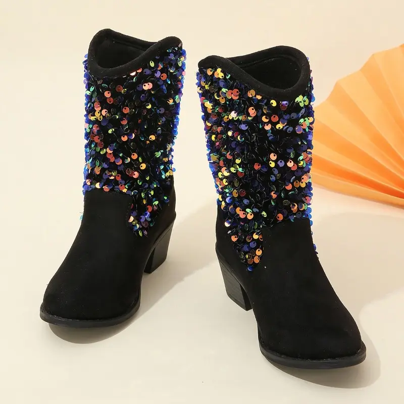 Sequined Children Fashion Girls Performance Mary Janes for Party Wedding Shows PU Slip-on Casual Boots Drop Shipping 2023 New