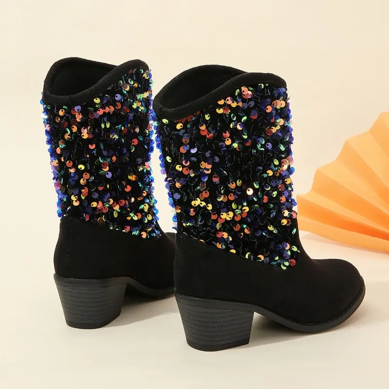 Sequined Children Fashion Girls Performance Mary Janes for Party Wedding Shows PU Slip-on Casual Boots Drop Shipping 2023 New