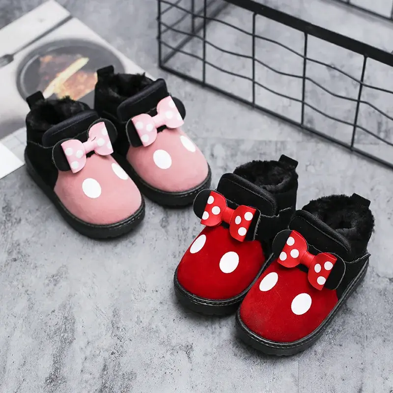 2025 New Simple Non-slip Children Snow Boots for Girls Bow Polka Dot Printing Cute Princess Thermal Boots Winter Autumn Princess