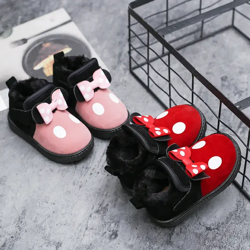 2025 New Simple Non-slip Children Snow Boots for Girls Bow Polka Dot Printing Cute Princess Thermal Boots Winter Autumn Princess