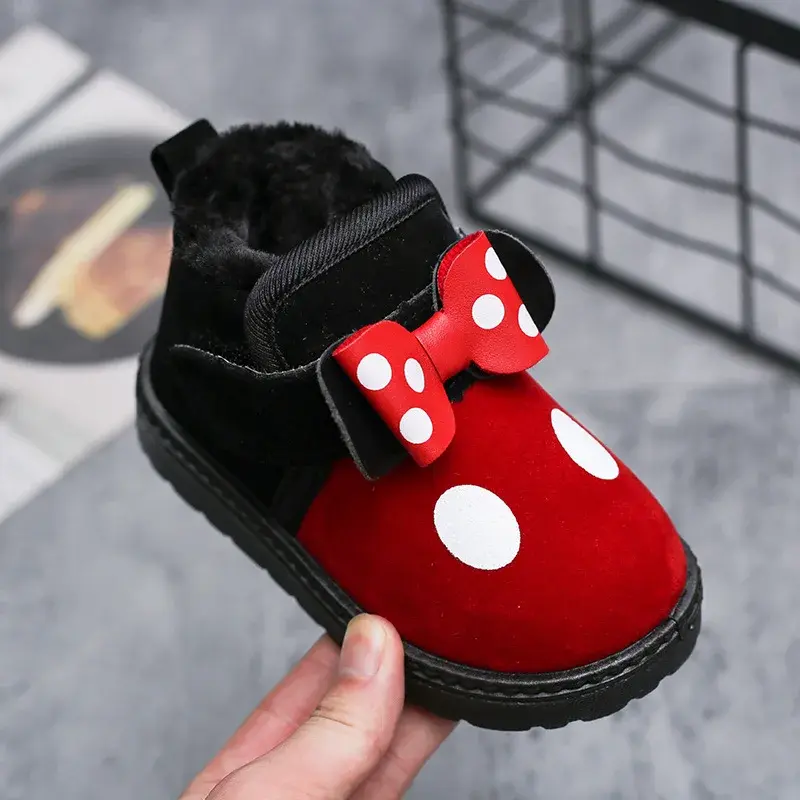 2025 New Simple Non-slip Children Snow Boots for Girls Bow Polka Dot Printing Cute Princess Thermal Boots Winter Autumn Princess