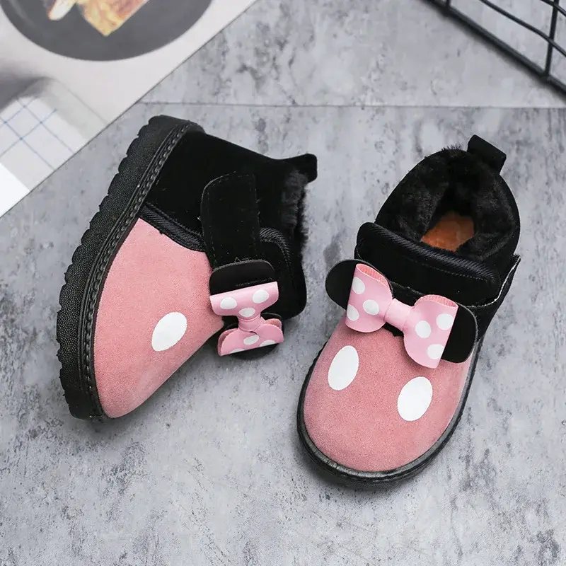 2025 New Simple Non-slip Children Snow Boots for Girls Bow Polka Dot Printing Cute Princess Thermal Boots Winter Autumn Princess