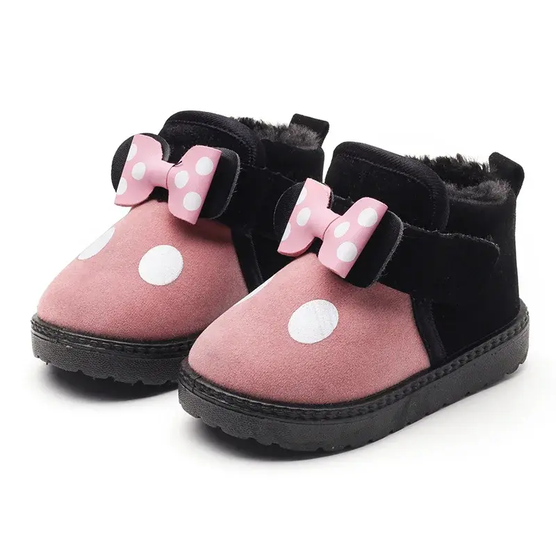 2025 New Simple Non-slip Children Snow Boots for Girls Bow Polka Dot Printing Cute Princess Thermal Boots Winter Autumn Princess