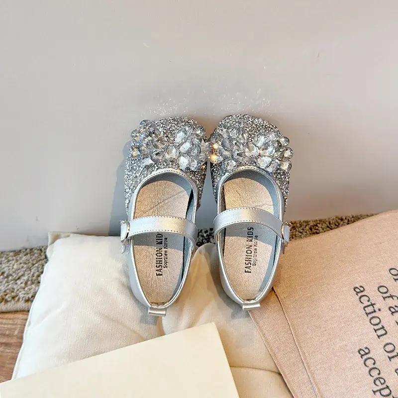 Kids Luxury Shoes Girls Fashion Rhinestone Leather Shoes Spring Autumn New Elegant Children Princess Shoes for Wedding Party