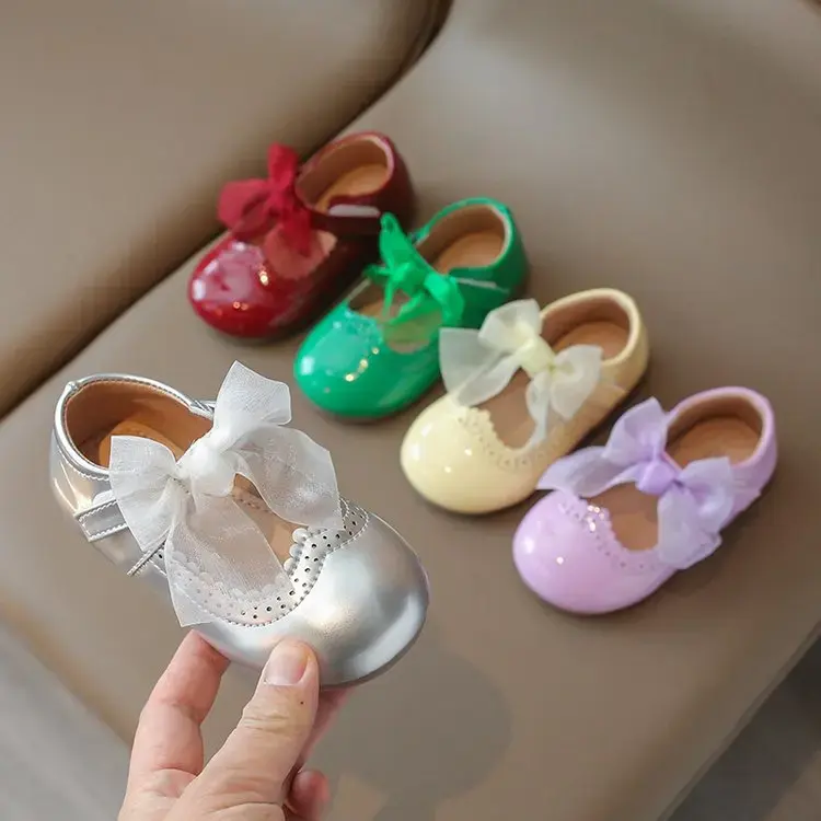 Baby Girl Leather Shoes Spring Autumn New Fashion Soft Comfortable Candy Color Princess Kids Dress Flats Ribbon Bow-knot Sweet