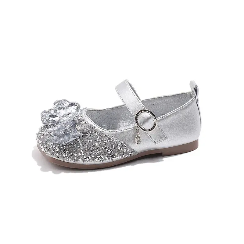 Kids Luxury Shoes Girls Fashion Rhinestone Leather Shoes Spring Autumn New Elegant Children Princess Shoes for Wedding Party