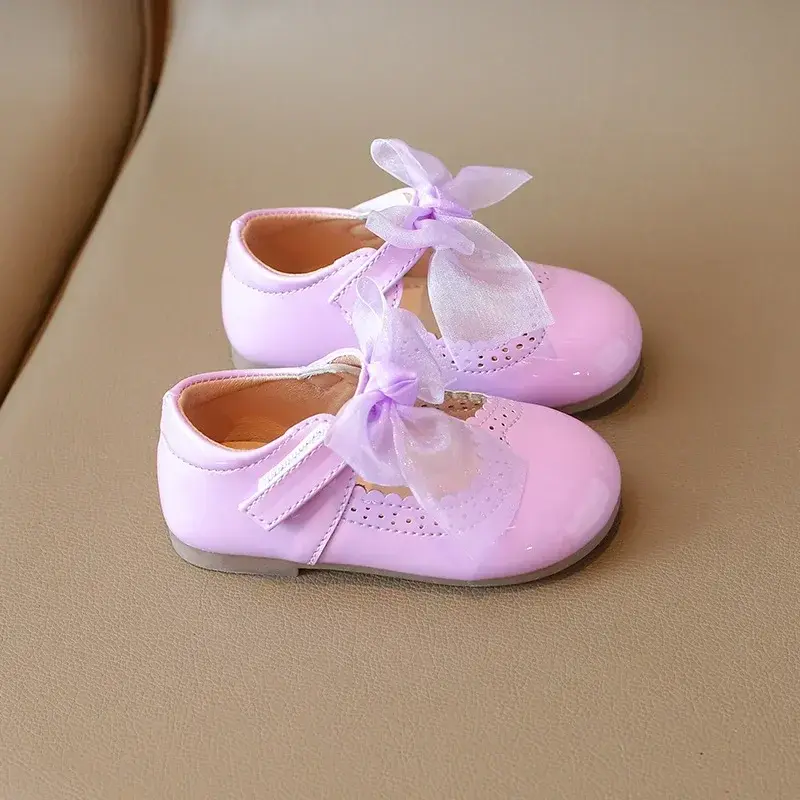 Baby Girl Leather Shoes Spring Autumn New Fashion Soft Comfortable Candy Color Princess Kids Dress Flats Ribbon Bow-knot Sweet