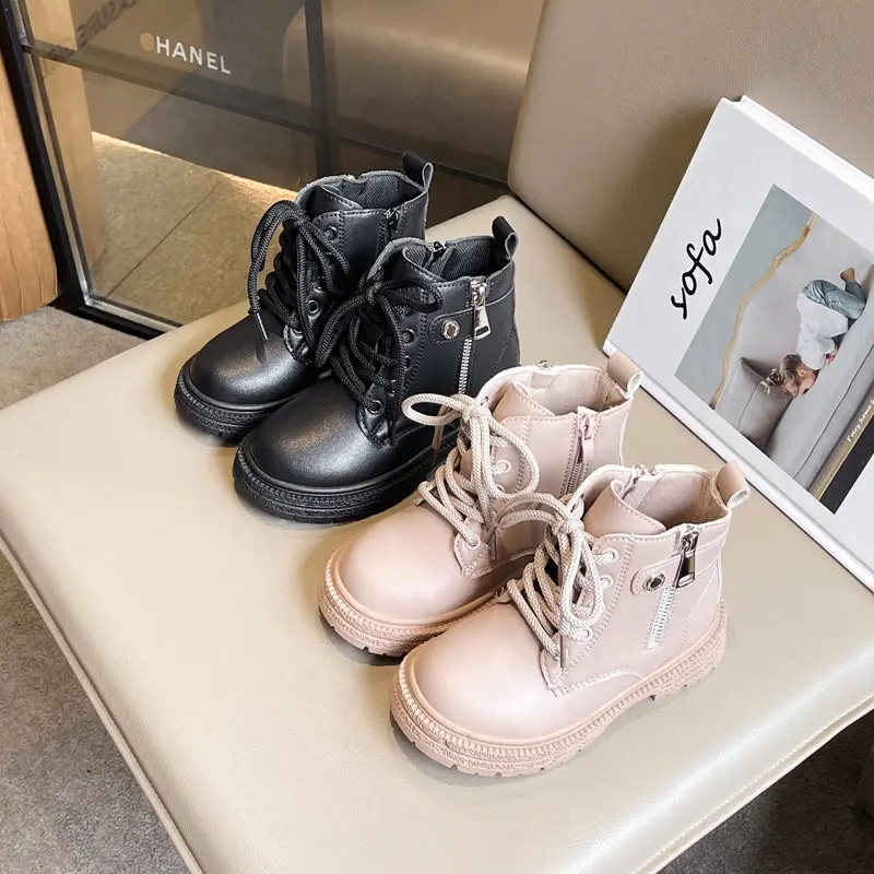 Girl's Ankle Boot Spring Autumn Breathable Children's Fashion Boots Kids Black Shorts Leather Boots Side Zipper 2024 New