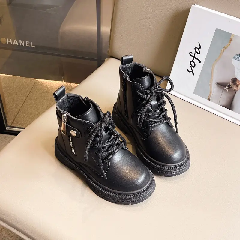 Girl's Ankle Boot Spring Autumn Breathable Children's Fashion Boots Kids Black Shorts Leather Boots Side Zipper 2024 New