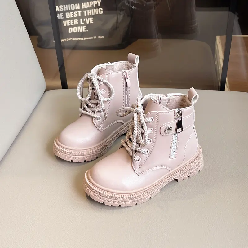 Girl's Ankle Boot Spring Autumn Breathable Children's Fashion Boots Kids Black Shorts Leather Boots Side Zipper 2024 New