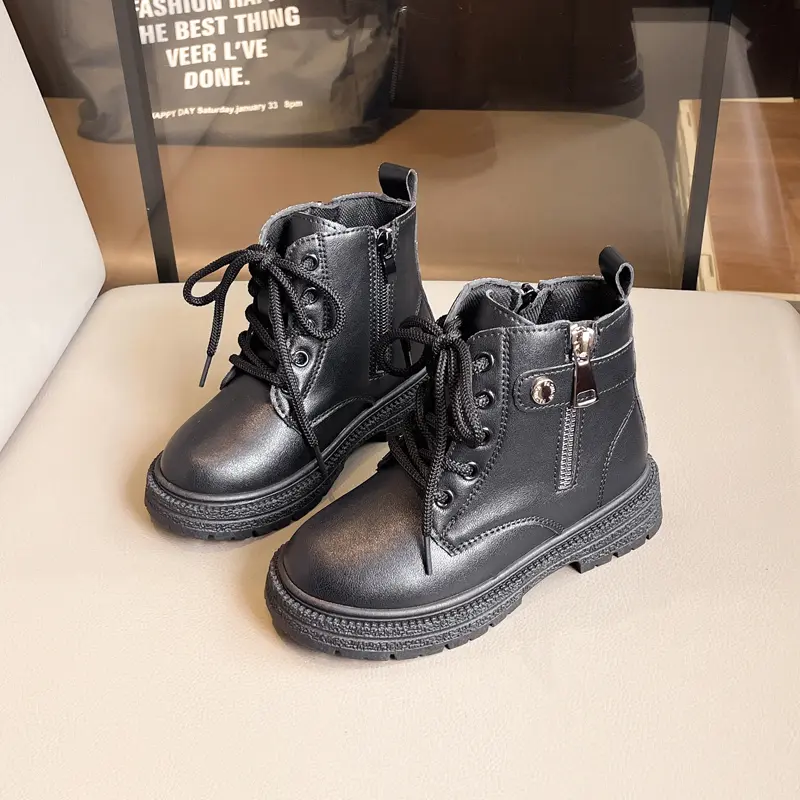 Girl's Ankle Boot Spring Autumn Breathable Children's Fashion Boots Kids Black Shorts Leather Boots Side Zipper 2024 New