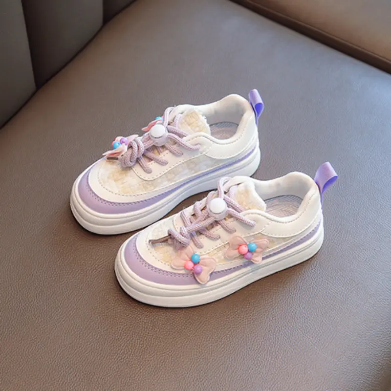 Children Tennis Shoes Causal Versatile Girls Walking Shoes for School Fashion Thick Bottom Kids Running Sneakers Cute Bowtie