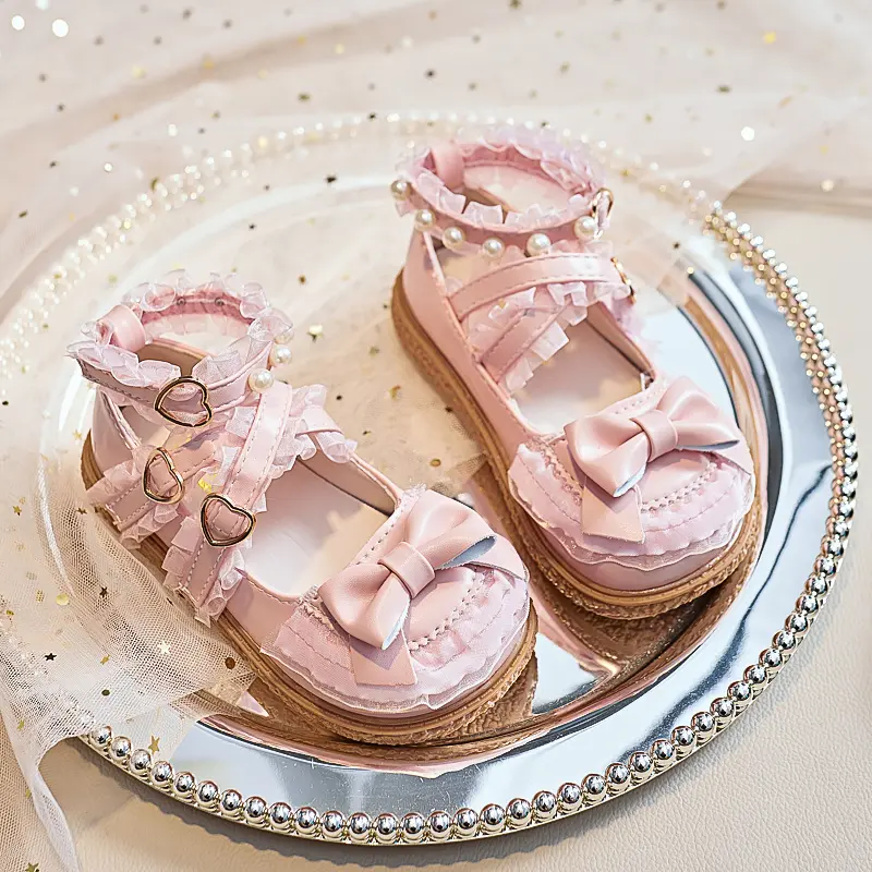 Girls Princess Leather Shoes Lolita Style Children's Flats Sweet Lace Ankle-strap Kids Causal Shoes Fashion Spring Autumn Chic