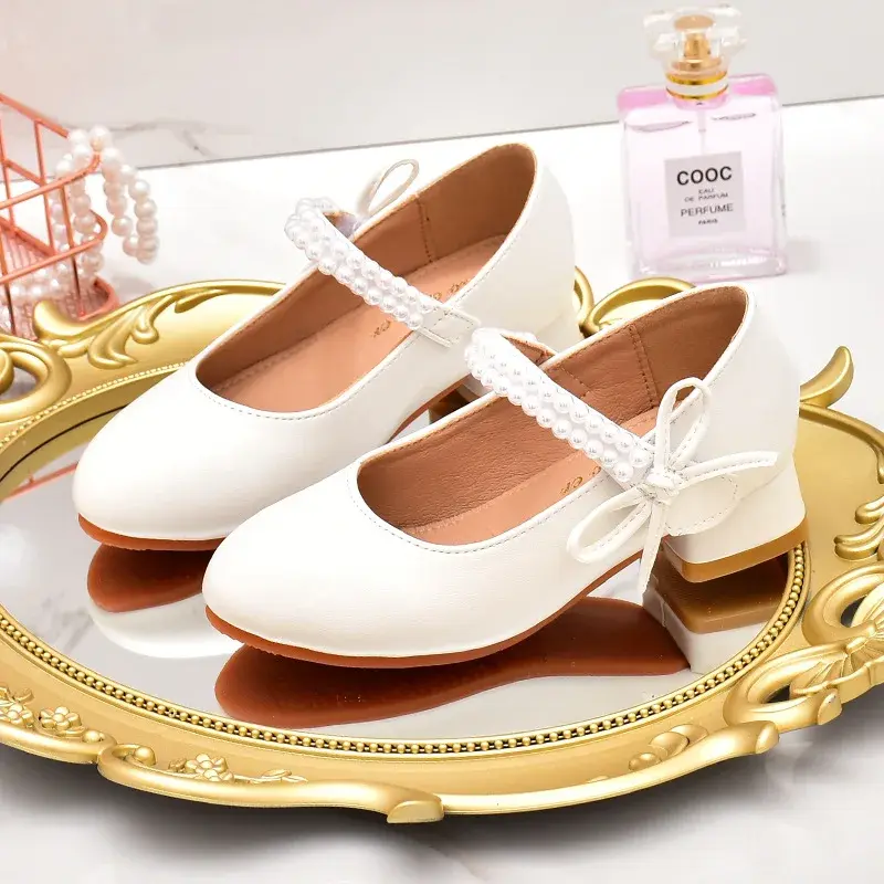 Children's Leather Shoes for Party Wedding Fashion Elegant Low Heels Versatile Princess Shoes for Girls Kids Dress Single Shoes