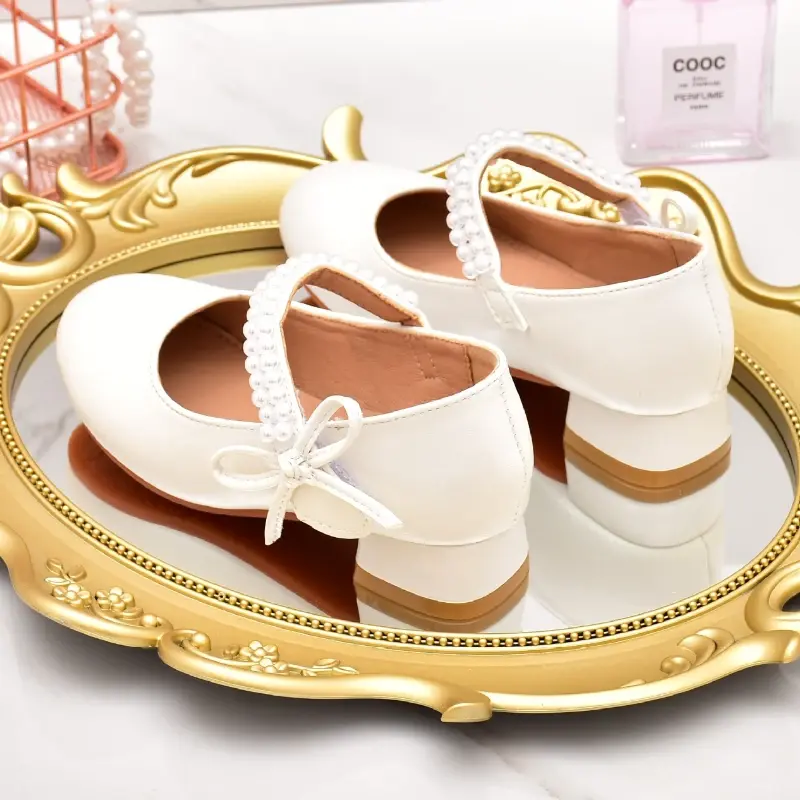 Children's Leather Shoes for Party Wedding Fashion Elegant Low Heels Versatile Princess Shoes for Girls Kids Dress Single Shoes