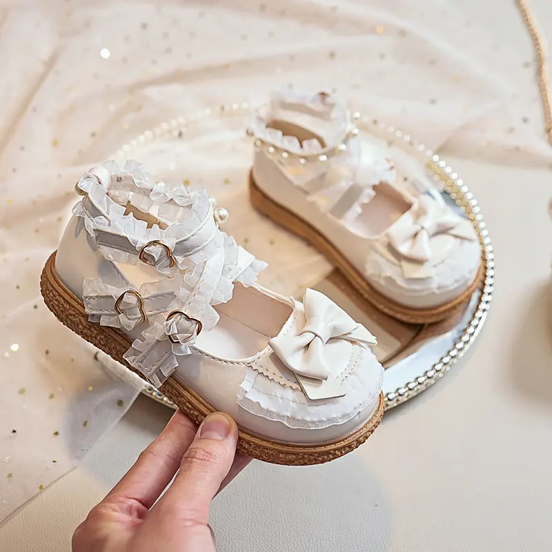 Girls Princess Leather Shoes Lolita Style Children's Flats Sweet Lace Ankle-strap Kids Causal Shoes Fashion Spring Autumn Chic