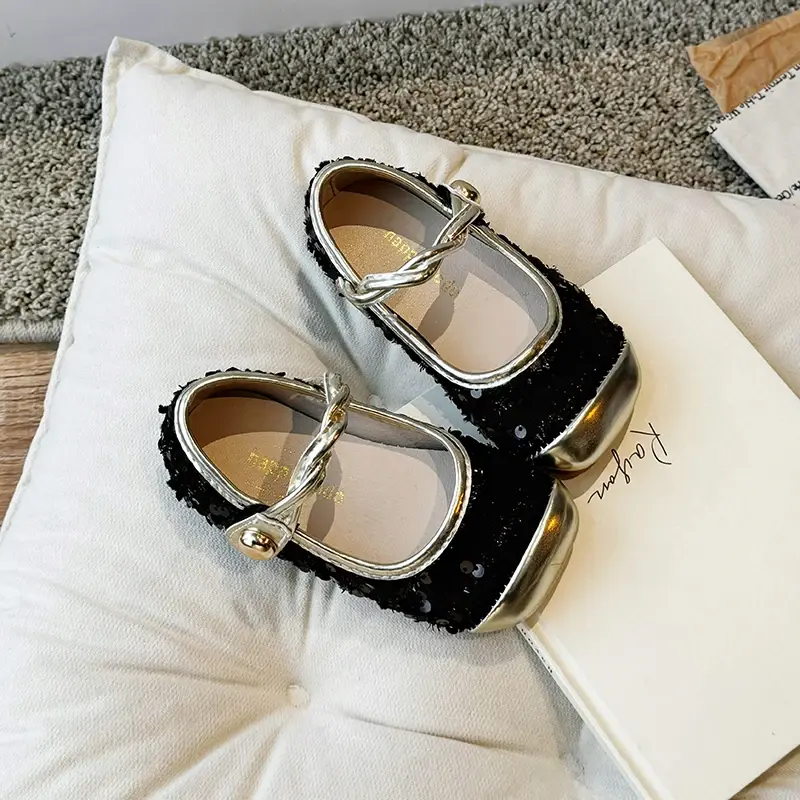 Girls Leather Shoes for Party Wedding Kids Sequins Princess Mary Janes Shoes Fashion Children Performance Shoes Flats 2024 New