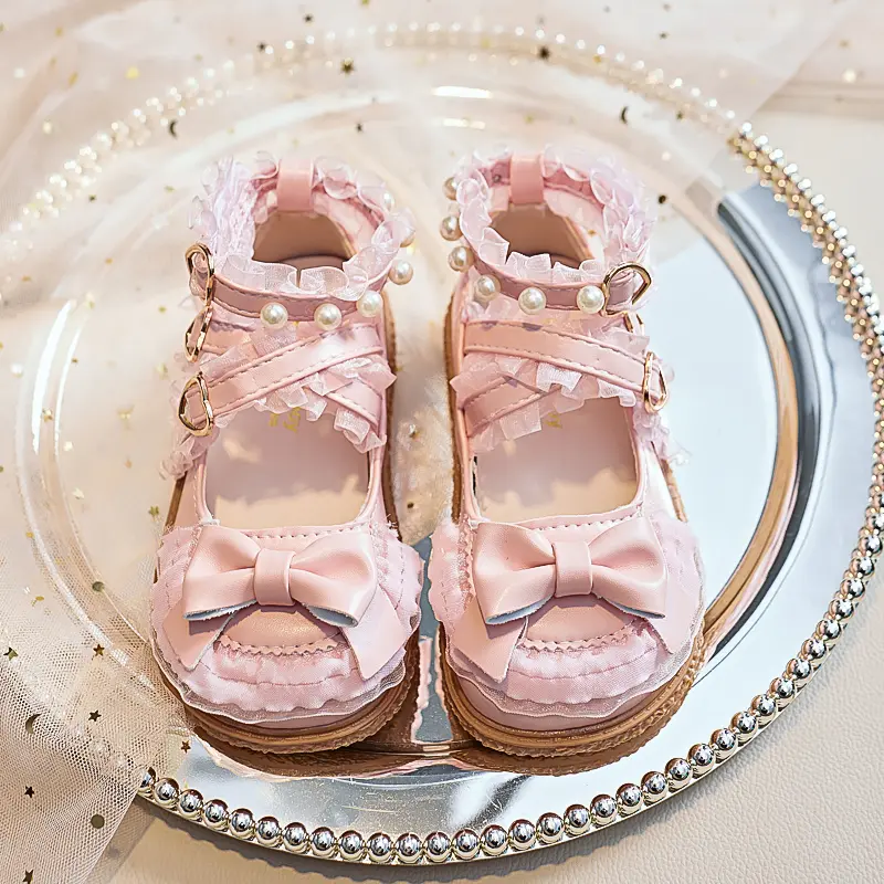 Girls Princess Leather Shoes Lolita Style Children's Flats Sweet Lace Ankle-strap Kids Causal Shoes Fashion Spring Autumn Chic