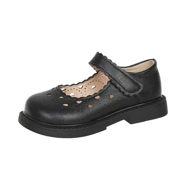 2025 New Girls Leather Shoes Spring Autumn Fashion Kids Mary Janes with Cut-outs Heart Princess Children Dress Shoes Soft Chic