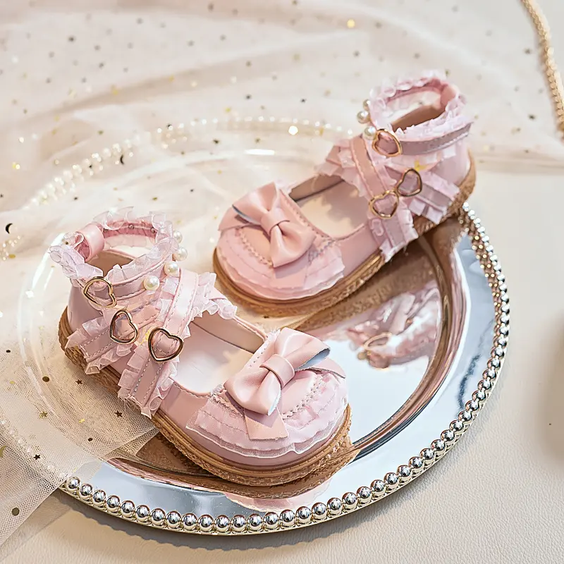 Girls Princess Leather Shoes Lolita Style Children's Flats Sweet Lace Ankle-strap Kids Causal Shoes Fashion Spring Autumn Chic