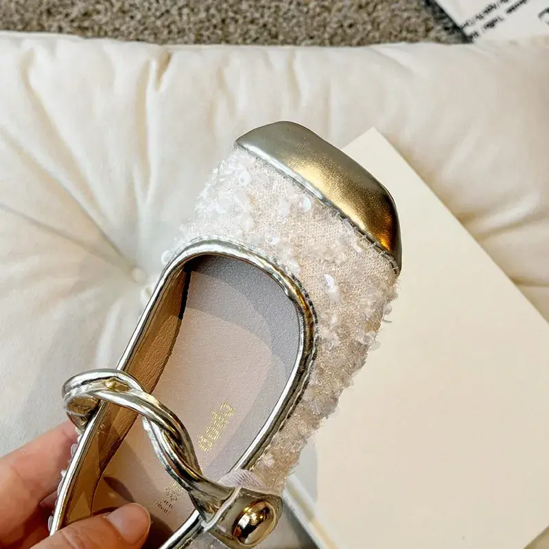 Girls Leather Shoes for Party Wedding Kids Sequins Princess Mary Janes Shoes Fashion Children Performance Shoes Flats 2024 New