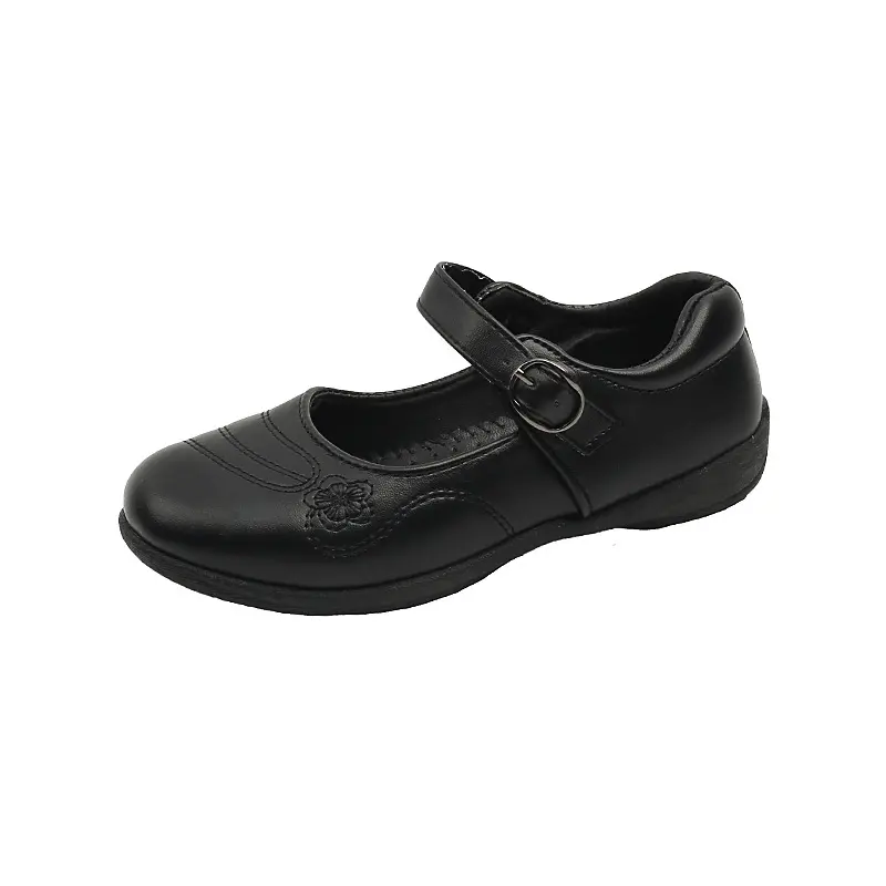 New Girls Princess Leather Shoes Black School Versatile Children Uniform Flat Shoes Fashion Kids Embroidered Performance Shoes